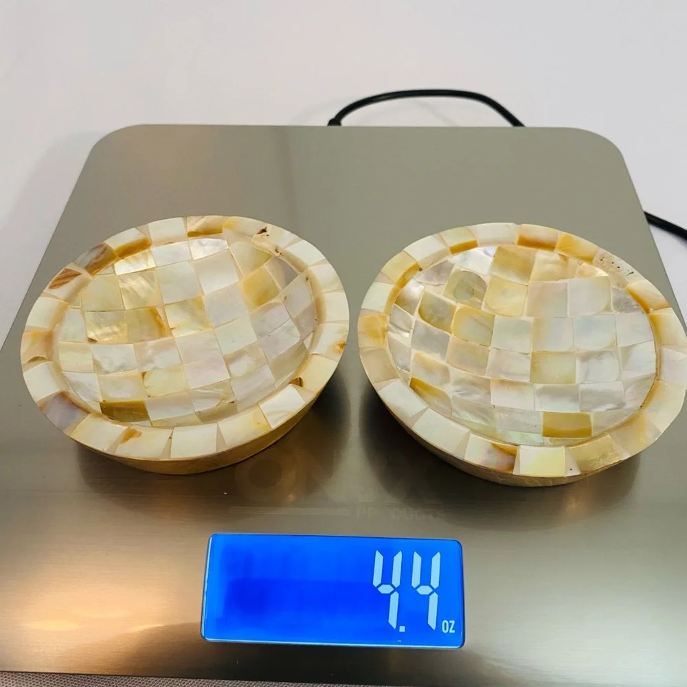 Mother of Pearl Inlay Wooden Caviar Dish Butter Pat Trinket Dishes Shell BOHO